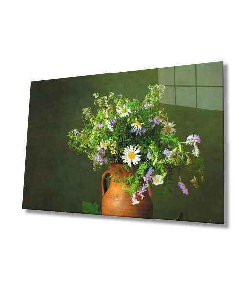 Natürmort Çiçek Cam Tablo  4mm Dayanıklı Temperli Cam Natürmort Çiçek  Glass Wall Art