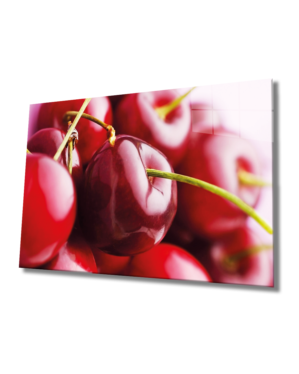 Kirazlar Cam Tablo  4mm Dayanıklı Temperli Cam, Cherries Glass Wall Art