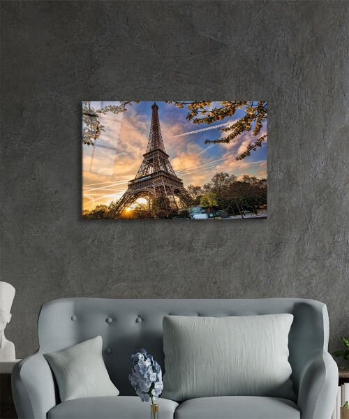 Paris Eyfel Kulesi Cam Tablo  4mm Dayanıklı Temperli Cam, Eiffel Glass Wall Decor