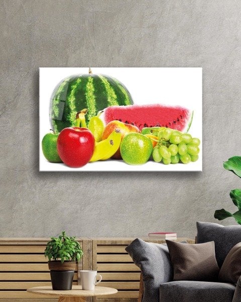 Meyveler Cam Tablo  4mm Dayanıklı Temperli Cam, Fruits Glass Wall Decor