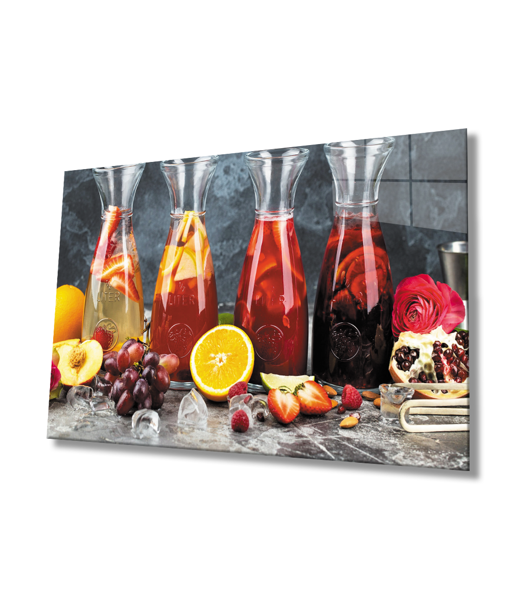 Meyveler Meyve suyu Mutfak Cam Tablo  4mm Dayanıklı Temperli Cam  Fruits Juice Kitchen Glass Wall Art