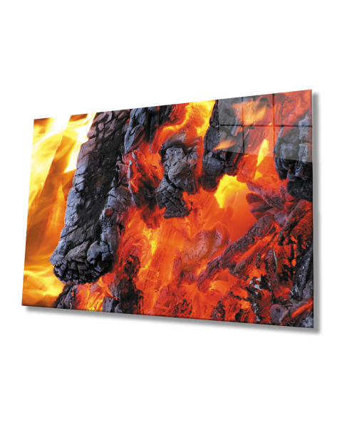 Ateş Köz Cam Tablo 4mm Dayanıklı Temperli Cam Fire Glass Painting