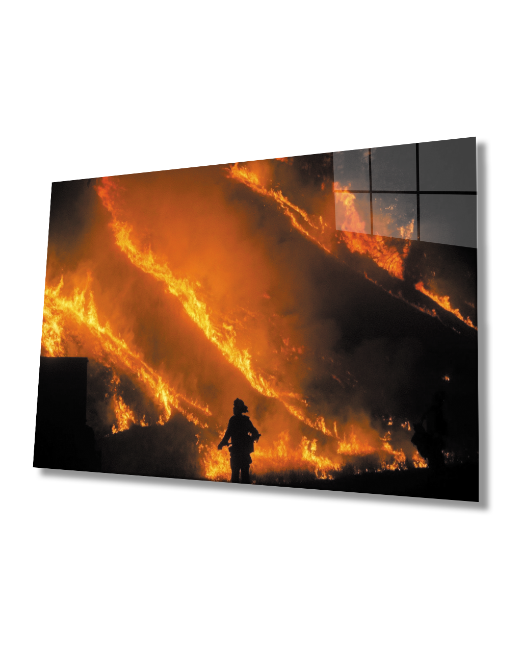 Yangın ve  Adam  Cam Tablo 4mm Dayanıklı Temperli Cam Fire Glass Painting