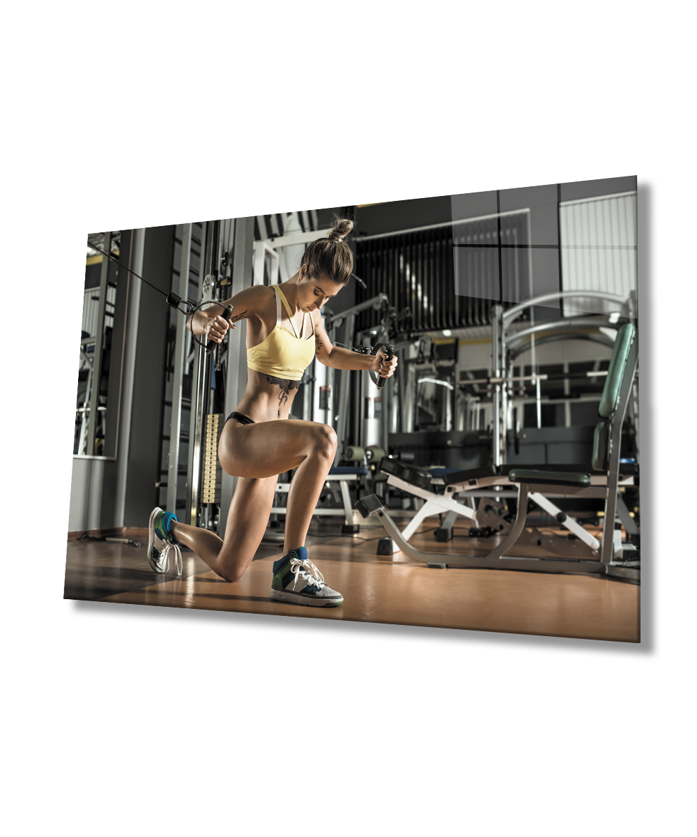 Spor Fitnes Cam Tablo  4mm Dayanıklı Temperli Cam Sports Fitness Glass Wall Art