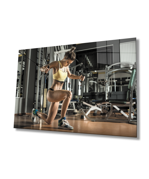 Spor Fitnes Cam Tablo  4mm Dayanıklı Temperli Cam Sports Fitness Glass Wall Art