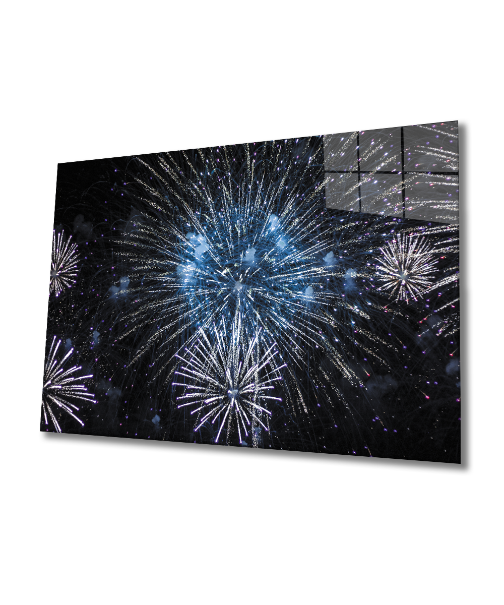 Havai Fişek  4mm Dayanıklı Cam Tablo Temperli Cam,  Firework Glass Wall Art