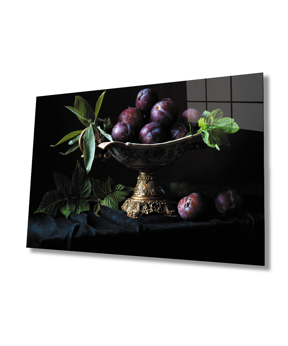 Sunum Tabağında Meyveler Natürtmort Mutfak   Cam Tablo  4mm Dayanıklı Temperli Cam Fruits on the Serving Plate Still Life Kitchen Glass Wall Art