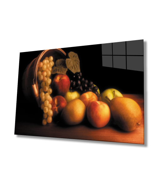 Meyveler Natürmort Mutfak Cam Tablo  4mm Dayanıklı Temperli Cam Fruits Still Life Kitchen Glass Wall Art