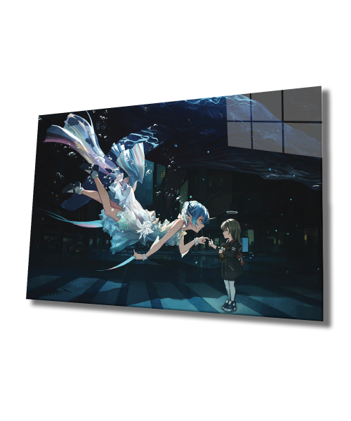 Sualtı Çizgi Film Cam Tablo  4mm Dayanıklı Temperli Cam, Anime Underwater Glass Wall Art