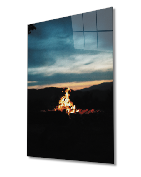 Gün Batımında  Ateş  Cam Tablo 4mm Dayanıklı Temperli Cam Fire Glass Painting