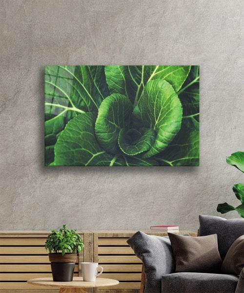 Yeşil Bitki Yaprak Cam Tablo  4mm Dayanıklı Temperli Cam  Green Plant Leaf Glass Wall Art