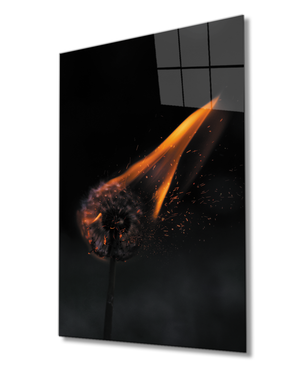 Ateş Cam Tablo 4mm Dayanıklı Temperli Cam Fire Glass Painting