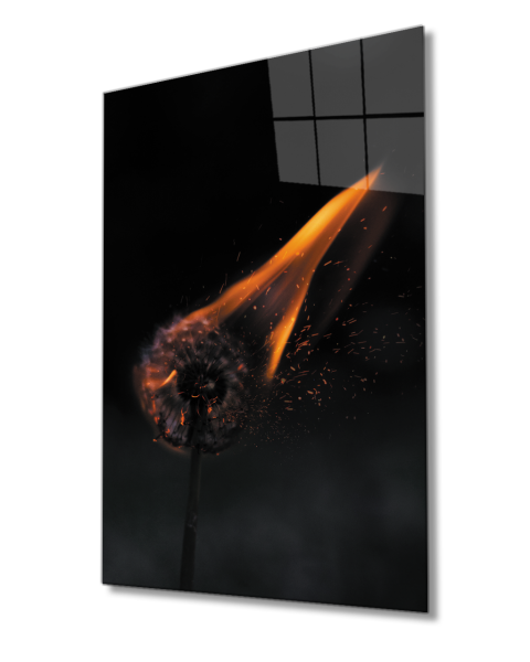 Ateş Cam Tablo 4mm Dayanıklı Temperli Cam Fire Glass Painting
