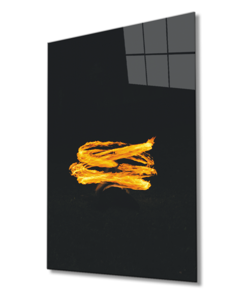 Ateşle Dans Eden  Adam Cam Tablo 4mm Dayanıklı Temperli Cam Fire Glass Painting
