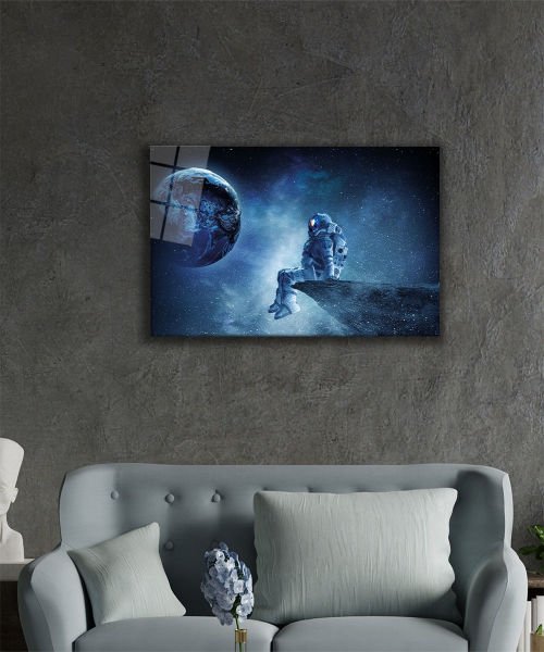 Uzay Astronot  4mm Dayanıklı Cam Tablo Temperli Cam,   Space Glass Wall Decor