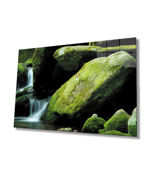 Yeşil Taş Manzara Cam Tablo  4mm Dayanıklı Temperli Cam  Green Stone Landscape Glass Wall Art