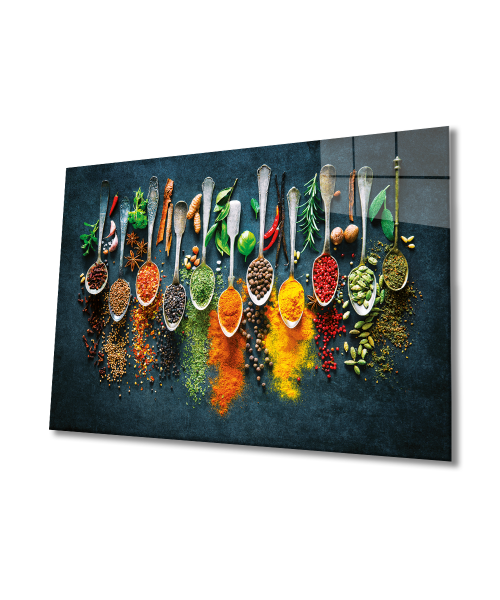 Baharatlar 4mm Dayanıklı Cam Tablo Temperli Cam, Spices Glass Wall Decor