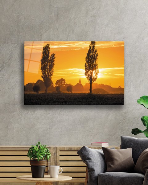 Gün Batımı  Ağaçlar  Cam Tablo  4mm Dayanıklı Temperli Cam Sunset Trees Glass Table 4mm Durable Tempered Glass