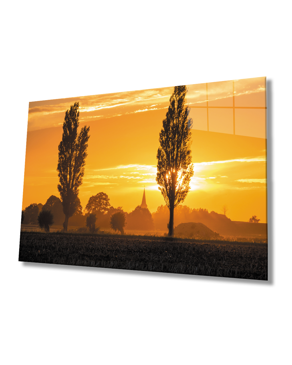 Gün Batımı  Ağaçlar  Cam Tablo  4mm Dayanıklı Temperli Cam Sunset Trees Glass Table 4mm Durable Tempered Glass