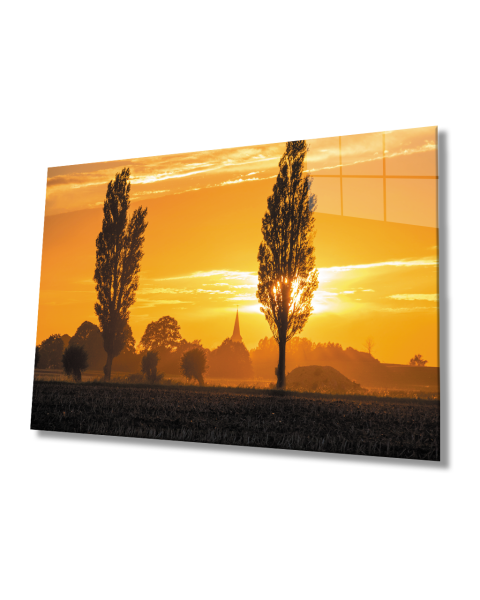 Gün Batımı  Ağaçlar  Cam Tablo  4mm Dayanıklı Temperli Cam Sunset Trees Glass Table 4mm Durable Tempered Glass