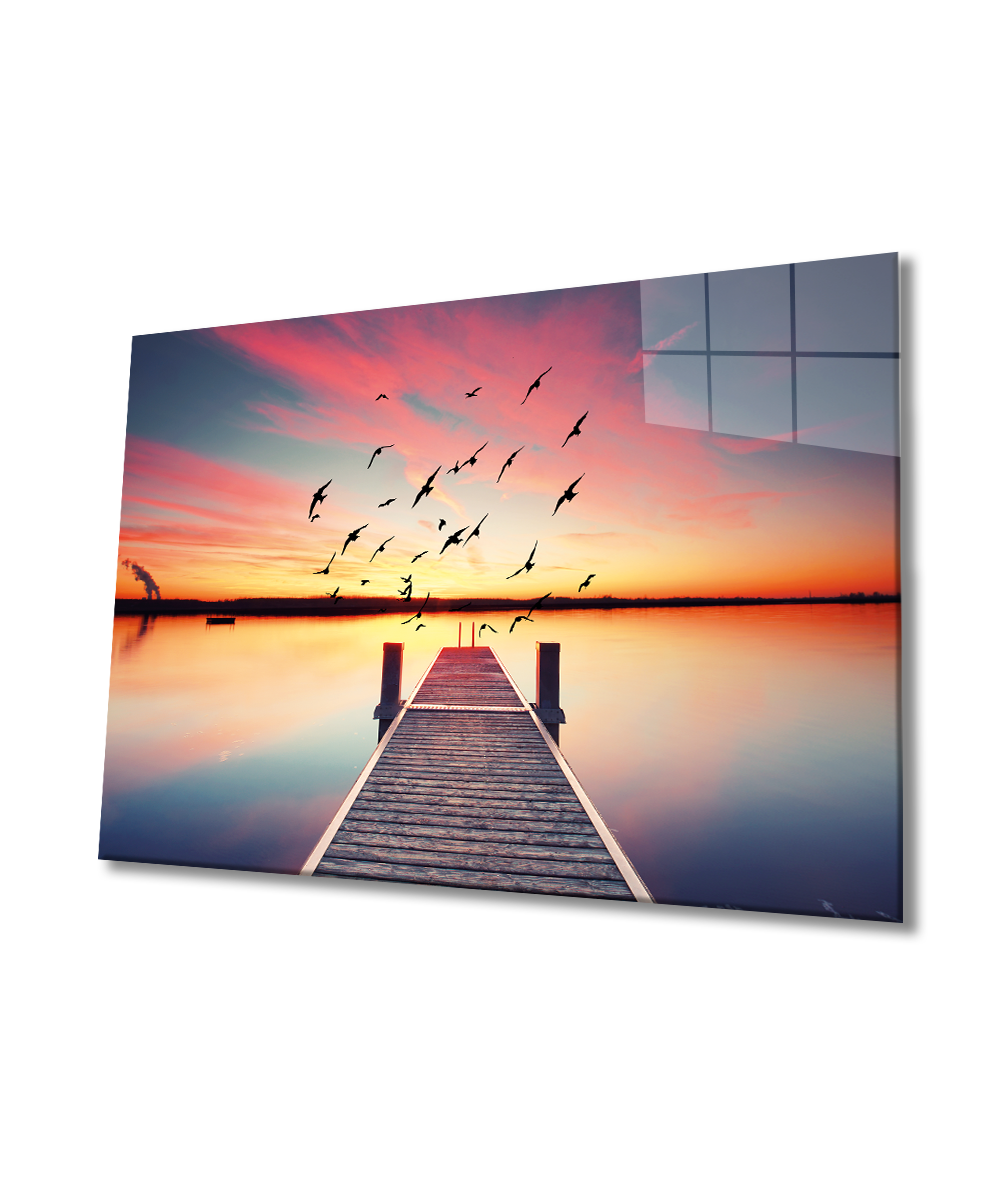 Günbatımı Deniz 4mm Dayanıklı Cam Tablo Temperli Cam, Sunset Sea Glass Wall Decor