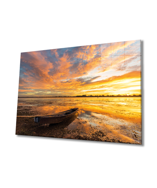 Günbatımı Deniz 4mm Dayanıklı Cam Tablo Temperli Cam, Sunset Sea Glass Wall Decor