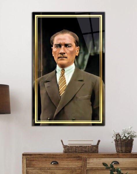 Atatürk Portre Cam Tablo Hediyelik Büyük Tablo Ev Ofis Dekoru