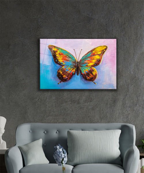Renkli Kelebek 4mm Dayanıklı Cam Tablo Temperli Cam, Colorful Butterfly  Glass Wall Decor