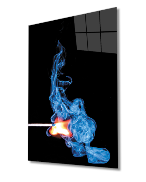 Kızıl Mavi Ateş Siyah Cam Tablo 4mm Dayanıklı Temperli Cam Fire Glass Painting