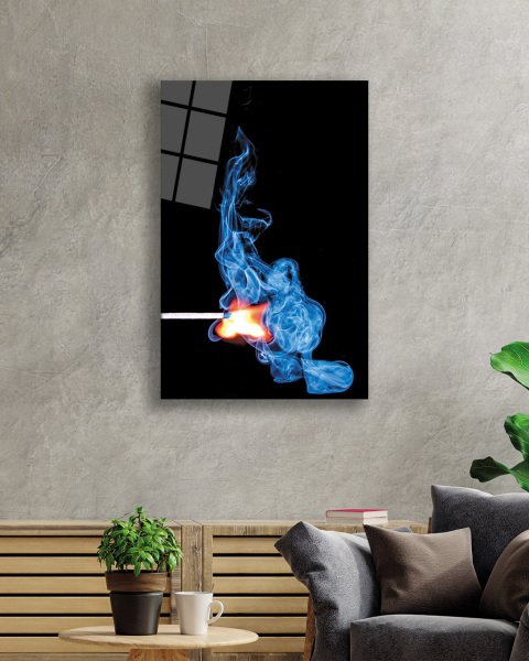 Kızıl Mavi Ateş Siyah Cam Tablo 4mm Dayanıklı Temperli Cam Fire Glass Painting