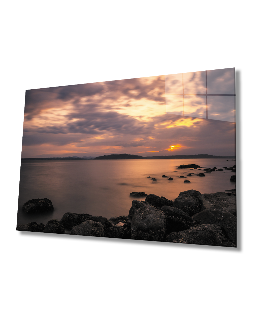 Denizde Gün Batımı Cam Tablo  4mm Dayanıklı Temperli Cam Sunset At Sea Glass Table 4mm Durable Tempered Glass