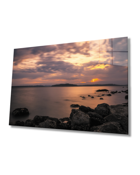 Denizde Gün Batımı Cam Tablo  4mm Dayanıklı Temperli Cam Sunset At Sea Glass Table 4mm Durable Tempered Glass
