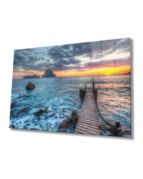 Gün Batımı Deniz Köprü Cam Tablo  4mm Dayanıklı Temperli Cam Sunset Sea Bridge Glass Table 4mm Durable Tempered Glass