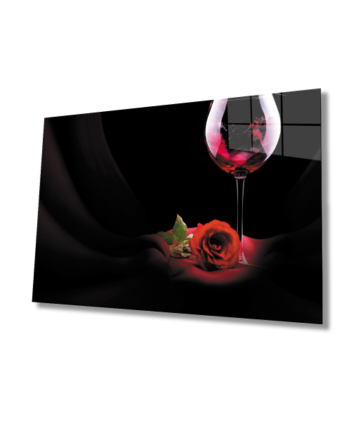 Kadeh ve Gül Cam Tablo  4mm Dayanıklı Temperli Cam Chalice and Rose Glass Wall Art