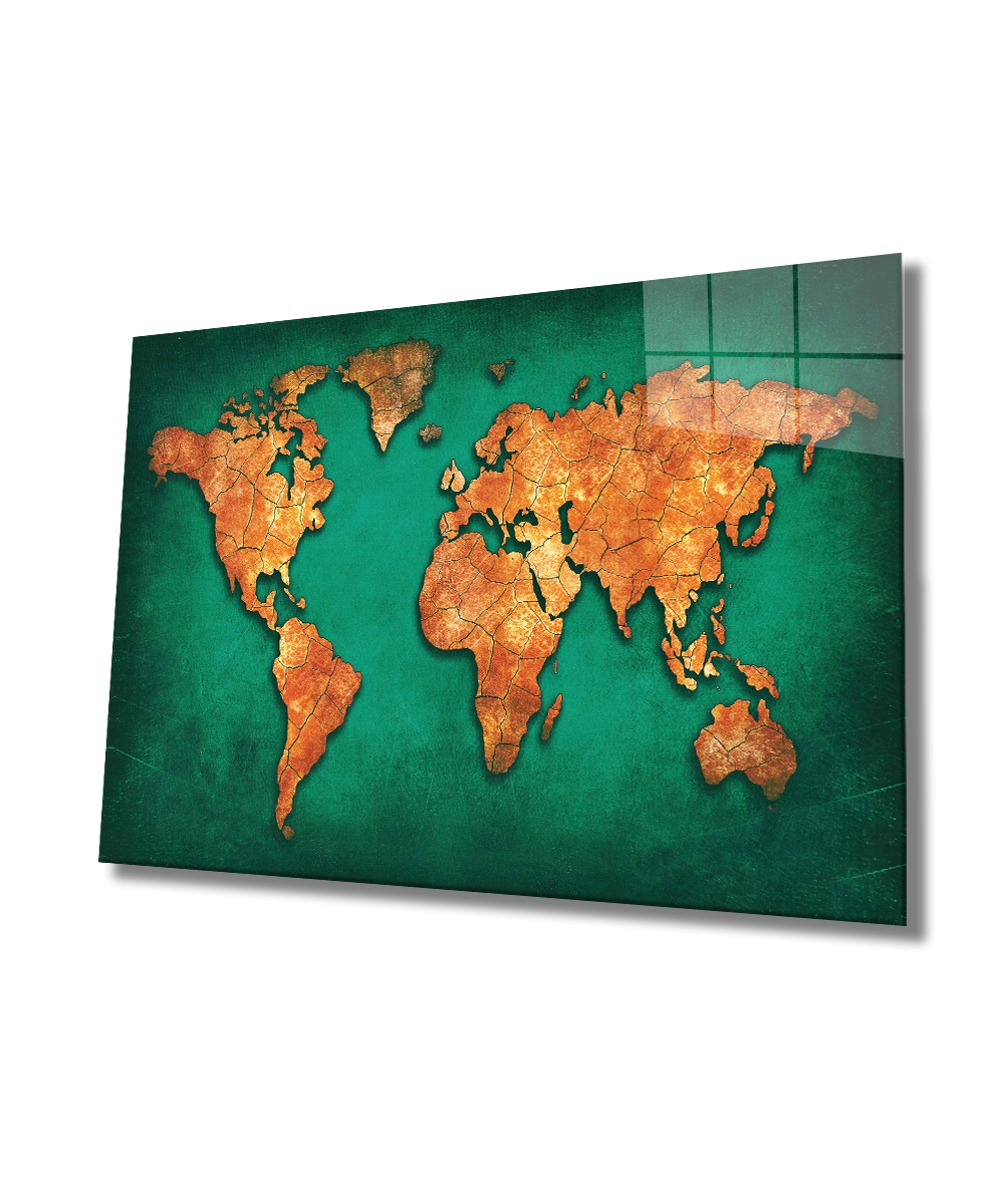 Dünya Haritası 4mm Dayanıklı Cam Tablo Temperli Cam, World Map Glass Wall Art