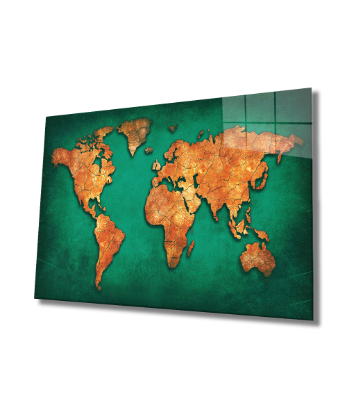 Dünya Haritası 4mm Dayanıklı Cam Tablo Temperli Cam, World Map Glass Wall Art
