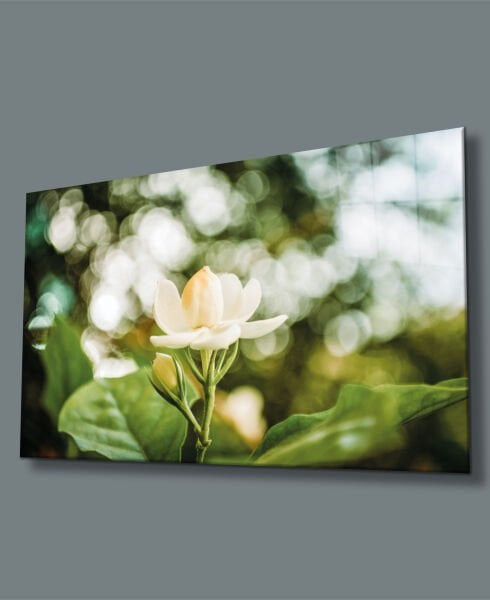 Çiçek Cam Tablo  4mm Dayanıklı Temperli Cam  White flower Glass Wall Art