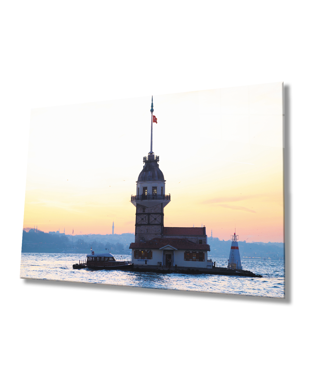 Günbatımında İstanbul Kız Kulesİ Manzarası Cam Tablo 4mm Dayanıklı Temperli Cam