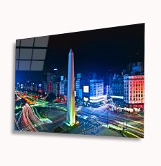 Gece Şehir Manzarası Tablo  4mm Dayanıklı Temperli Cam