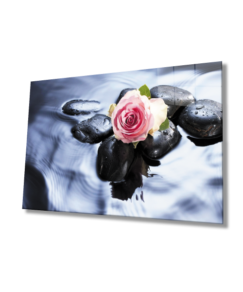 Çiçek Taş Spa  Cam Tablo  4mm Dayanıklı Temperli Cam Flower Stone Spa Glass Wall Art
