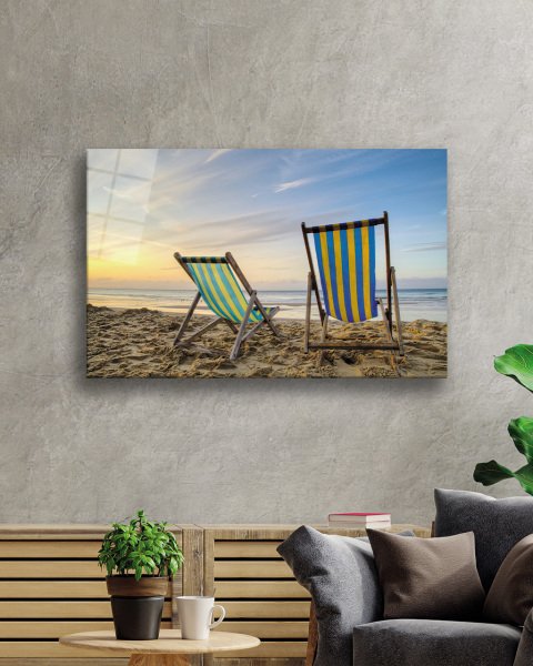 Gün Batımı Sahil Manzaralı Cam Tablo  4mm Dayanıklı Temperli Cam Sunset Beach View Glass Table 4mm Durable Tempered Glass