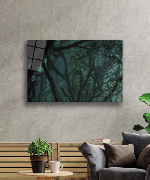 Yeşil Orman  Cam Tablo  4mm Dayanıklı Temperli Cam  Green Forest Glass Wall Art