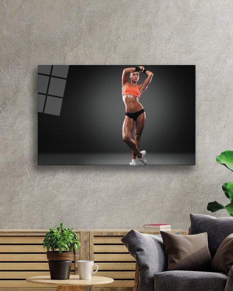 Spor Fitnes Cam Tablo  4mm Dayanıklı Temperli Cam Sports Fitness Glass Wall Art