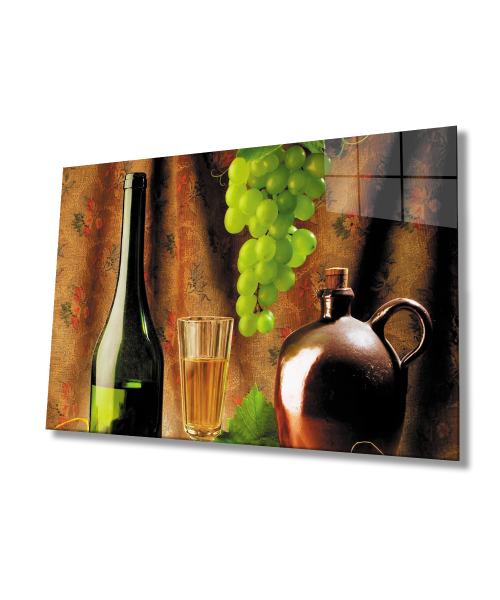 Üzüm Şarap Natürmort Mutfak  Cam Tablo  4mm Dayanıklı Temperli Cam Grape Wine Still Life Kitchen