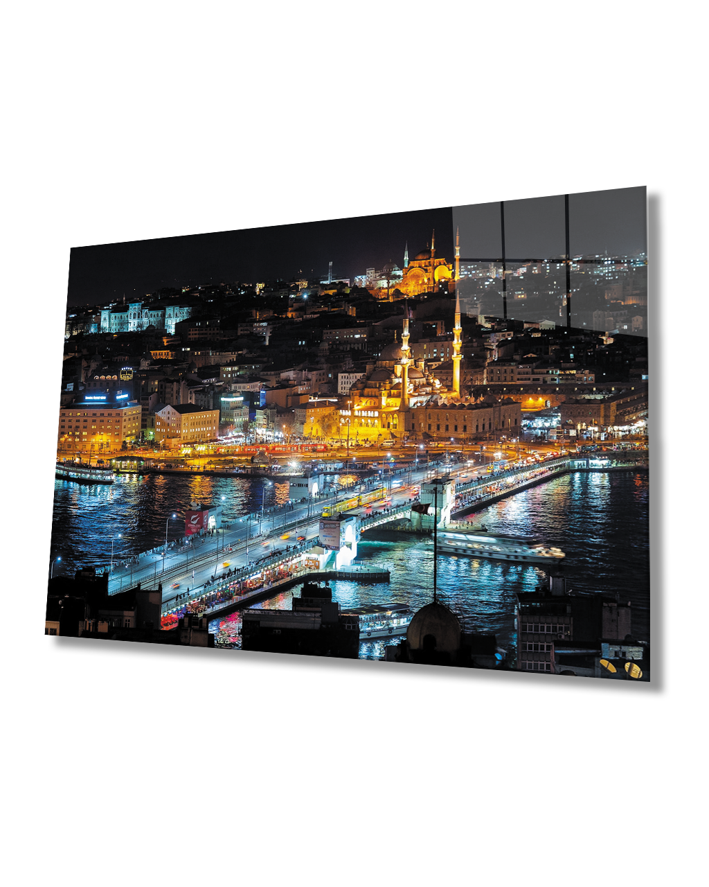 Gece Kuşbakışı İstanbul Manzarası Cam Tablo 4mm Dayanıklı Temperli Cam
