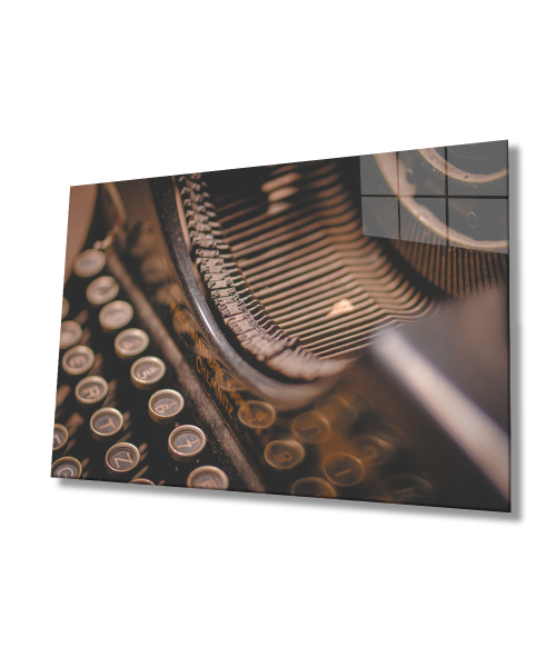 Daktilo Cam Tablo  4mm Dayanıklı Temperli Cam Typewriter Glass Wall Art