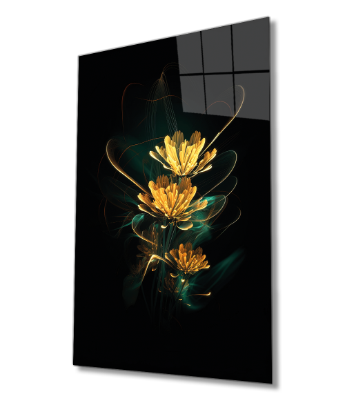 Parıltılı Çiçek Cam Tablo 4mm Dayanıklı Temperli Cam