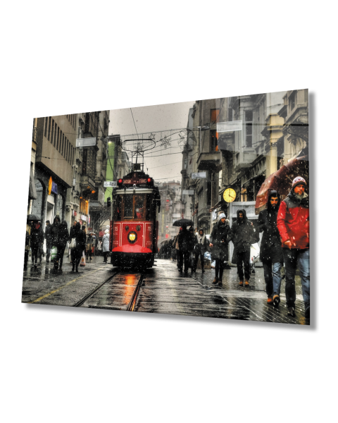 İstanbul Taksim Tramvay Cam Tablo 4mm Dayanıklı Temperli Cam