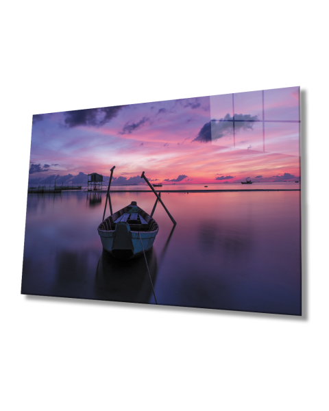 Gün Batımı Deniz Kayık Cam Tablo  4mm Dayanıklı Temperli Cam Sunset Sea Kayak Glass Table 4mm Durable Tempered Glass