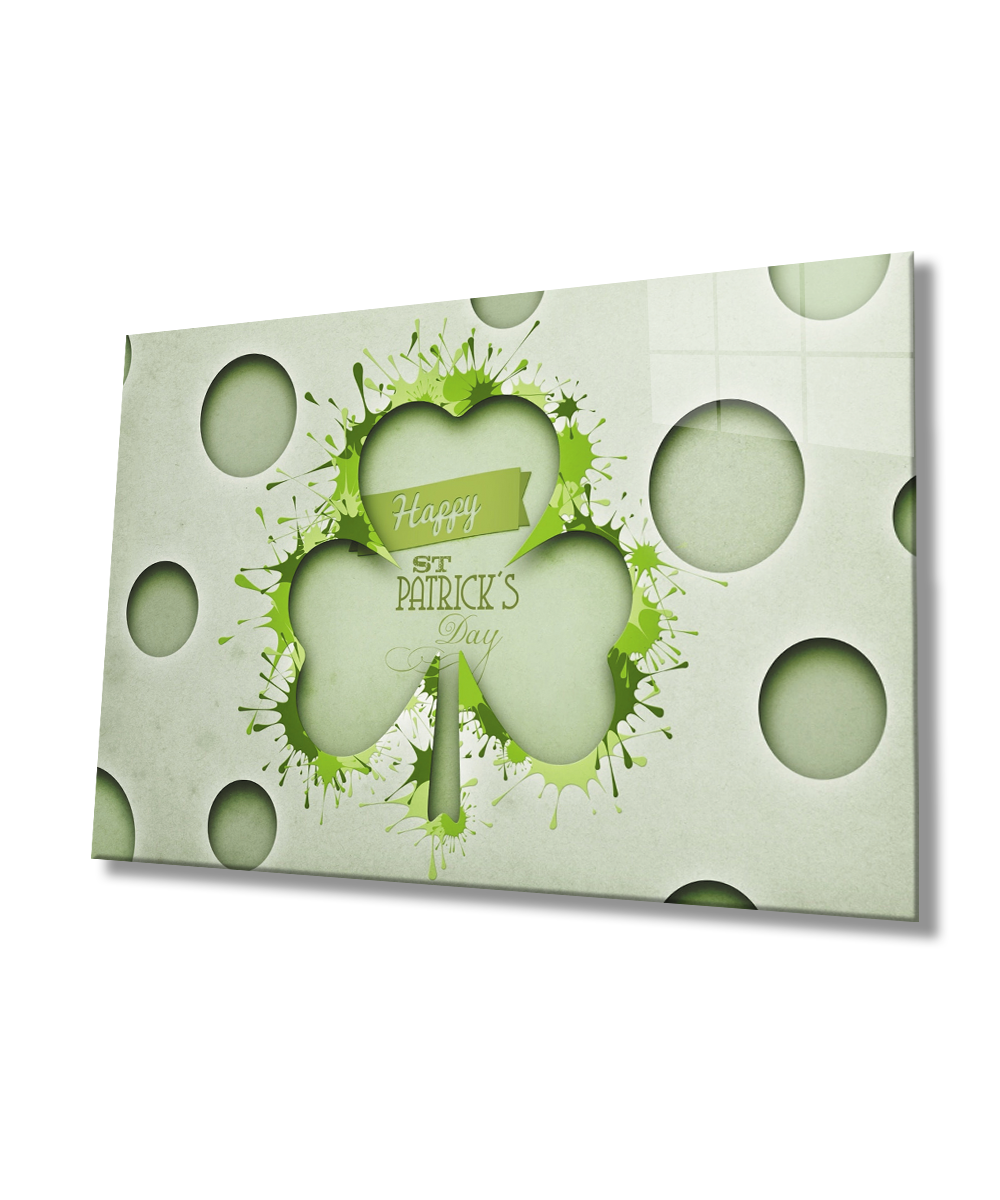 Patricks Day Yeşil Cam Tablo  4mm Dayanıklı Temperli Cam  Patricks Day Green Glass Wall Art